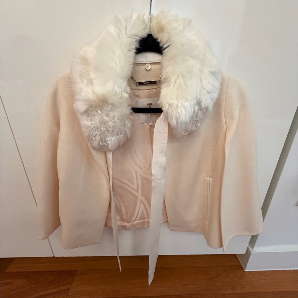 Ted Baker Cream Cape with Faux Fur Collar